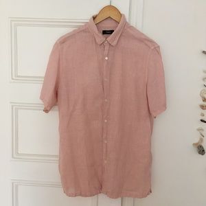 Theory Irving Pink Linen Short Sleeve Dress Shirt Size Small